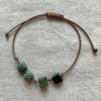 African Turquoise Cube Cord Bracelet