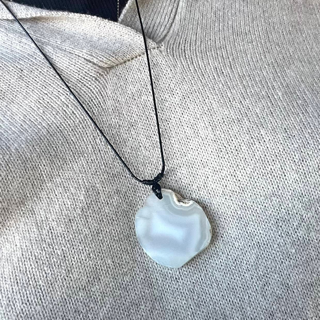 White Agate Slice Pendant - Soothing