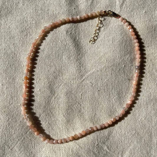 Peach Moonstone 3mm Facet Beaded Necklace - Nurturing