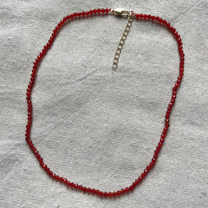 Red Agate 3mm Facet Beaded Necklace - Vitality