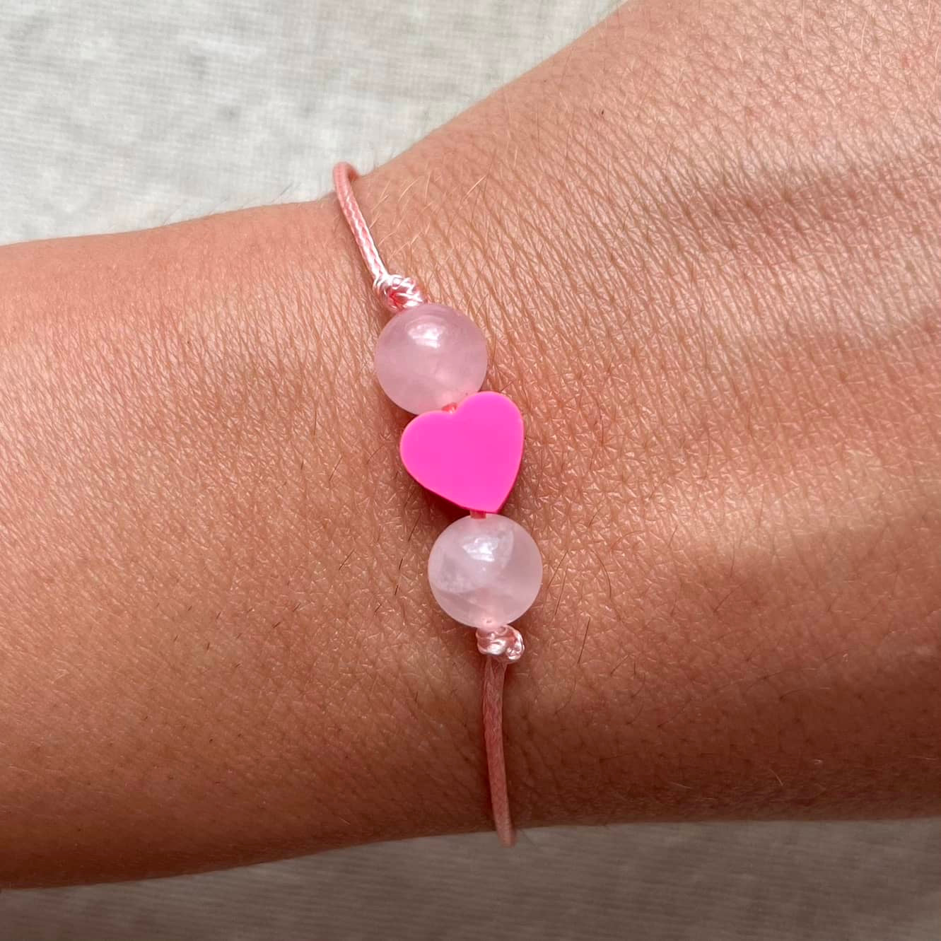 Neon Heart Cord Bracelet - Rose Quartz