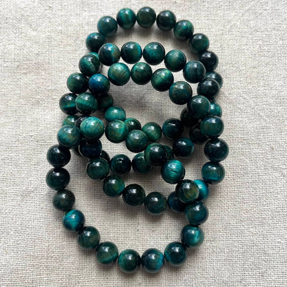 Aqua Tiger Eye 10mm Beaded Bracelet - Confidence