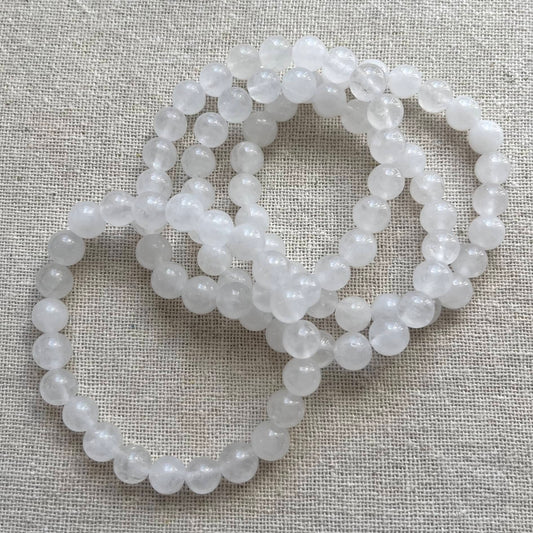 White Jade 8mm Beaded Bracelet - Luck