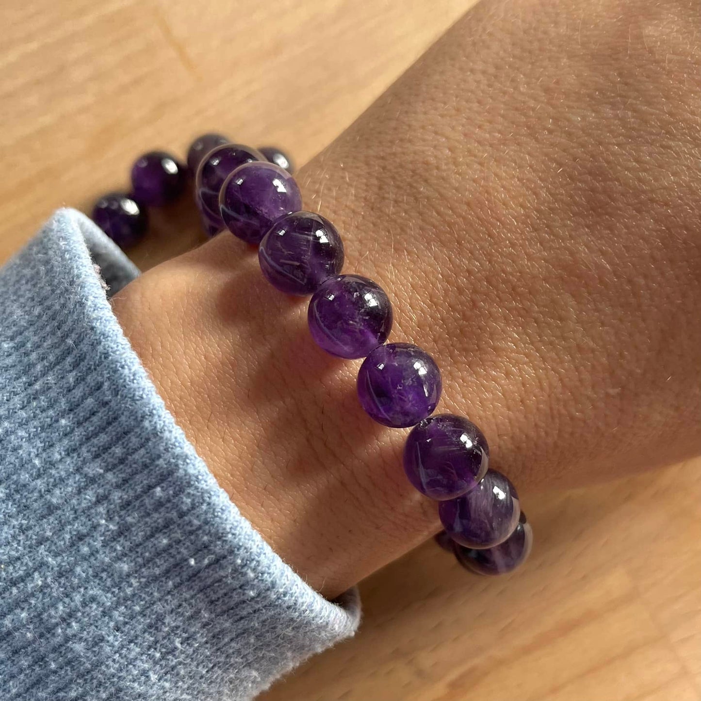 Amethyst 10mm Beaded Bracelet - Spiritual Protection