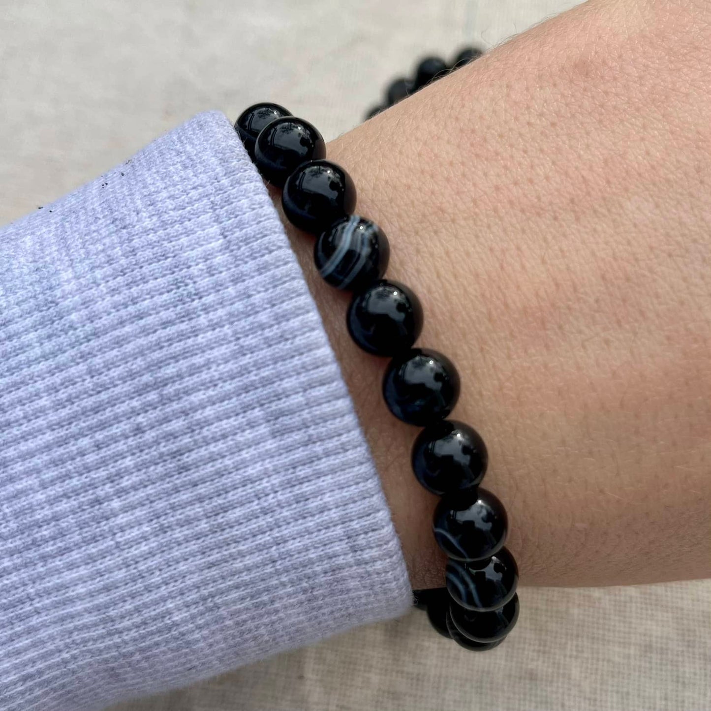 Black Agate 8mm Beaded Bracelet - Grounding