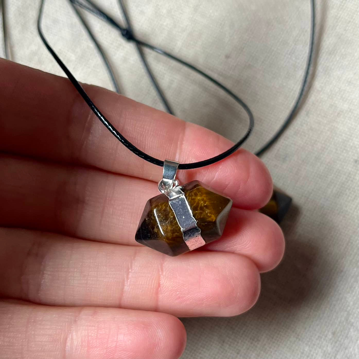 Double Terminated Point Pendant - Tiger Eye