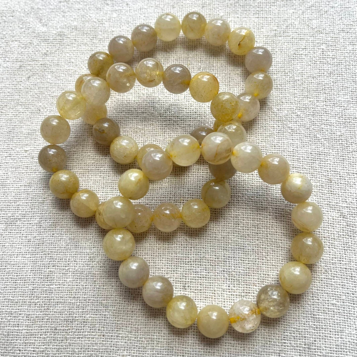 Gold Rutilated Quartz 10mm Beaded Bracelet - Manifestation