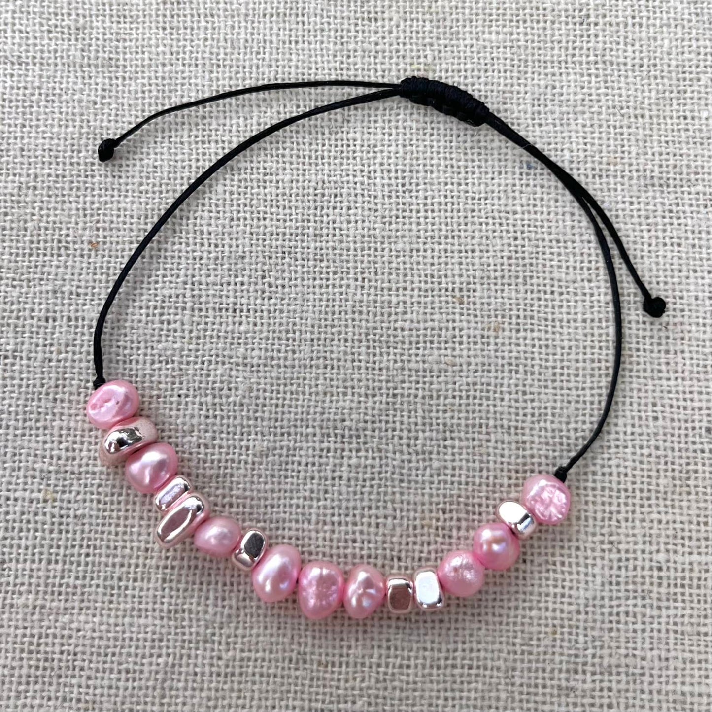 Pearl & Hematite Cord Bracelet - Pink