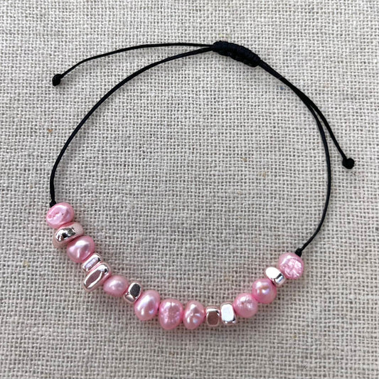 Pearl & Hematite Cord Bracelet - Pink