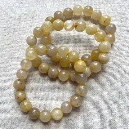 Gold Rutilated Quartz 10mm Beaded Bracelet - Manifestation