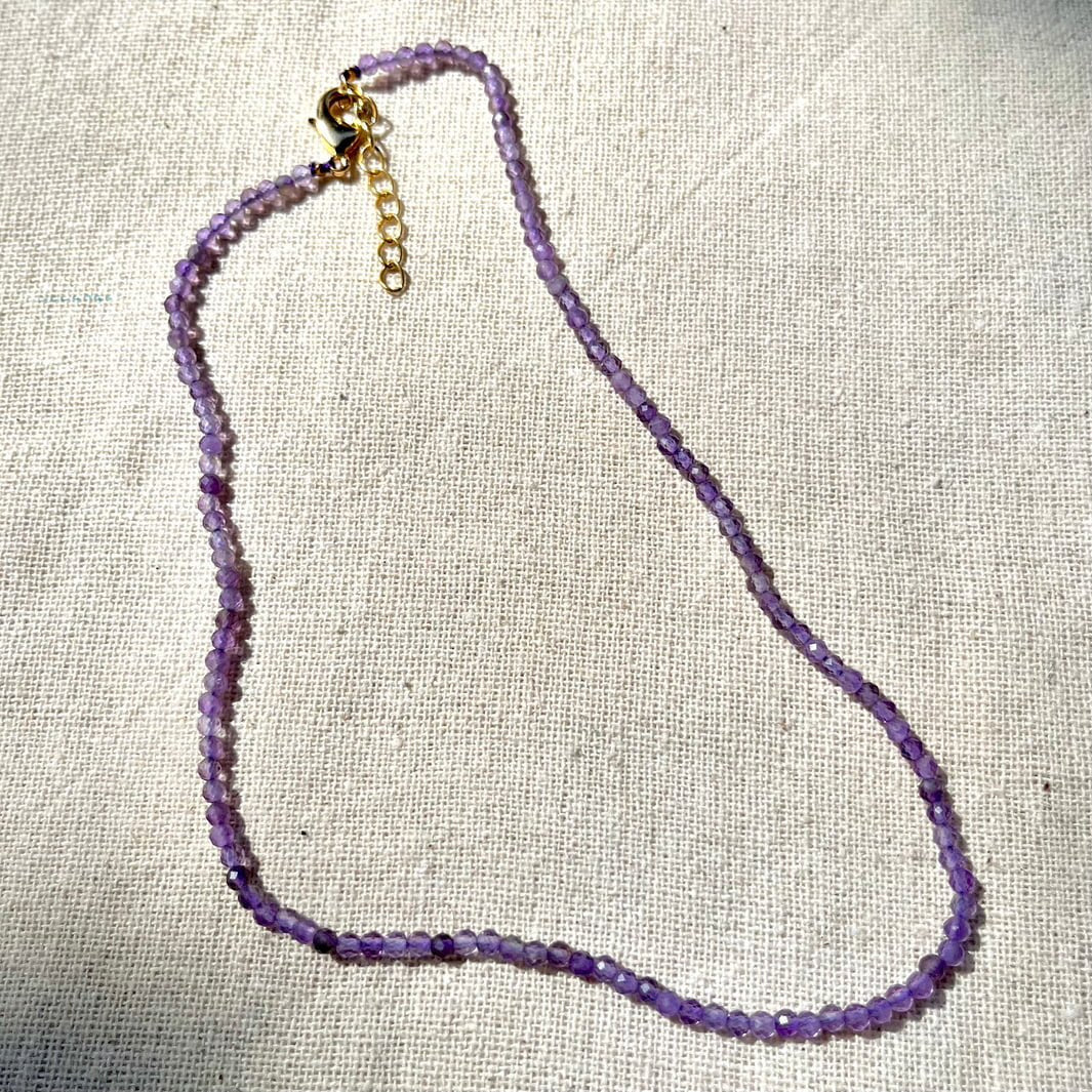 Amethyst 3mm Facet Beaded Necklace - Spiritual Protection