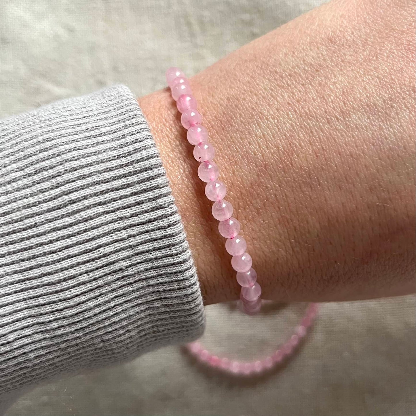 Rose Quartz 4mm Beaded Bracelet - Love