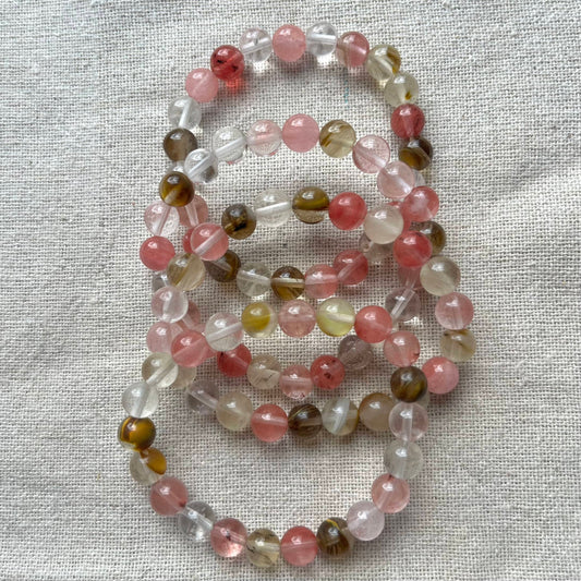 Watermelon Skin Quartz 8mm Beaded Bracelet - Harmony