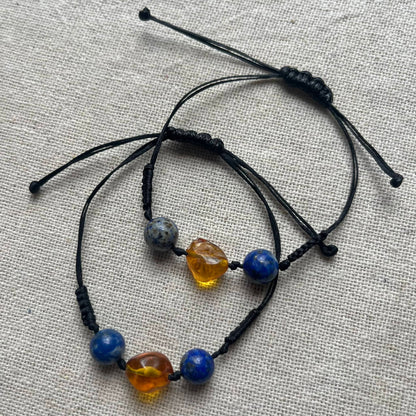 Amber & Lapis Lazuli Cord Bracelet