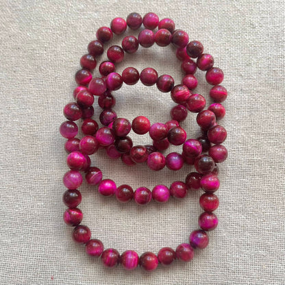 Pink Tiger Eye 8mm Beaded Bracelet - Empowerment