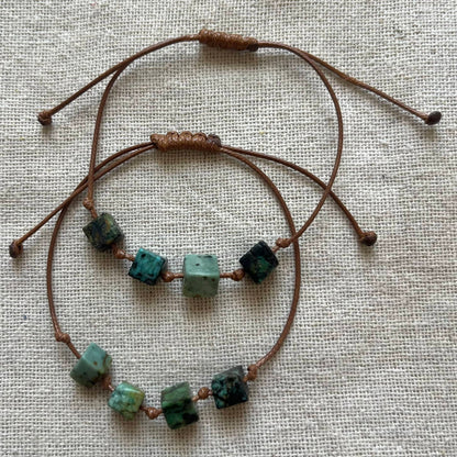 African Turquoise Cube Cord Bracelet