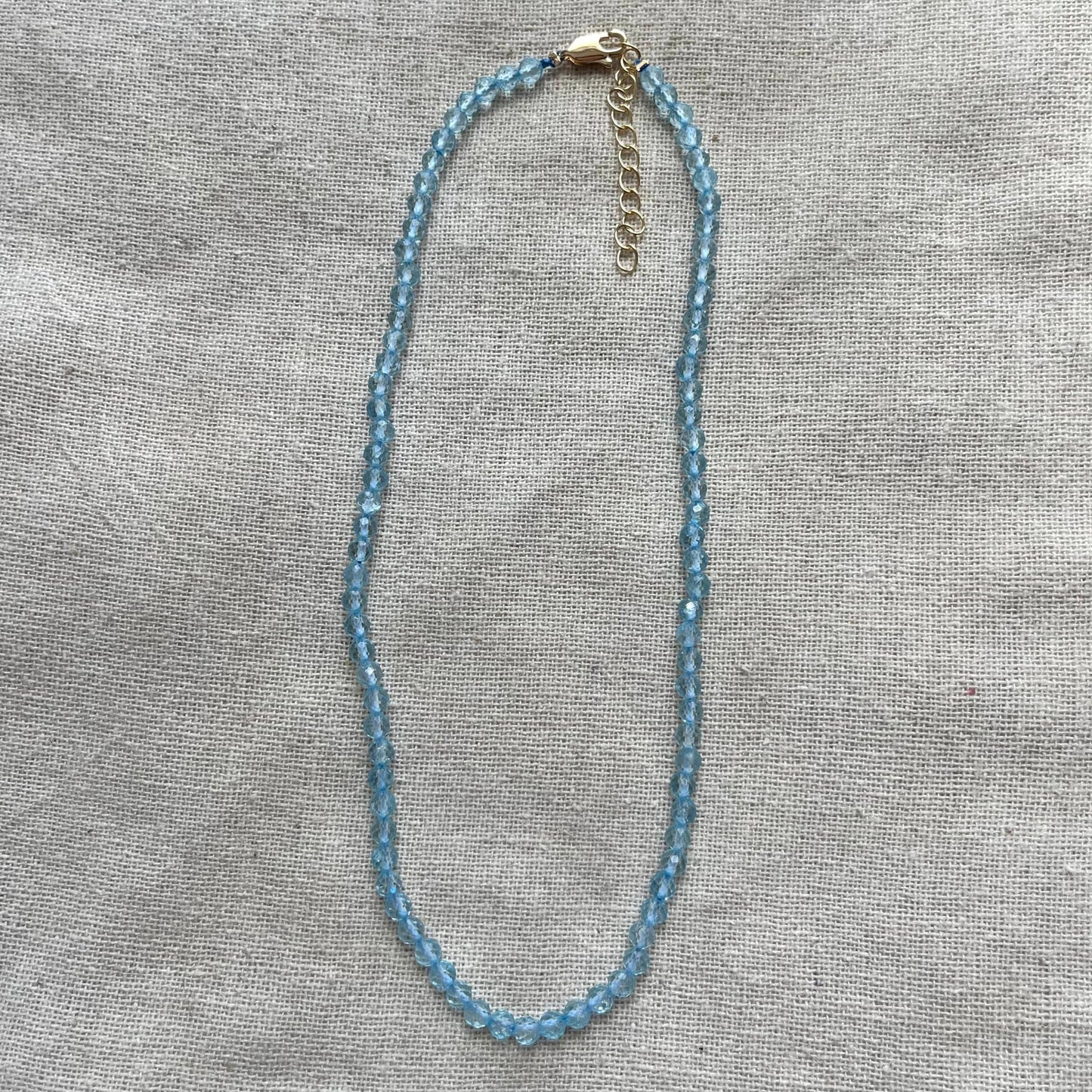 Blue Topaz 4mm Facet Beaded Necklace - Clarity