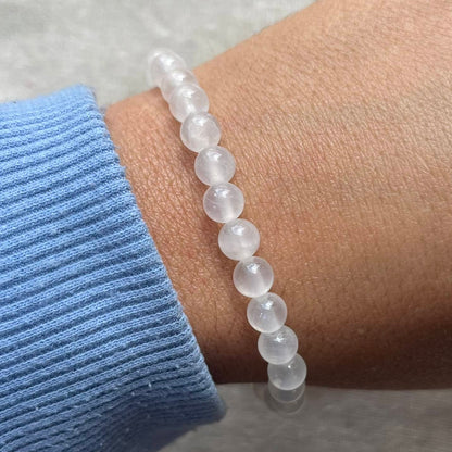 Selenite 6mm Beaded Bracelet - Clarity