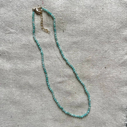 Amazonite 3mm Facet Beaded Necklace - Peace