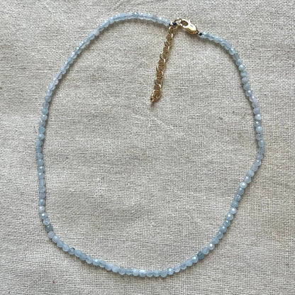 Aquamarine 3mm Facet Beaded Necklace - Calm