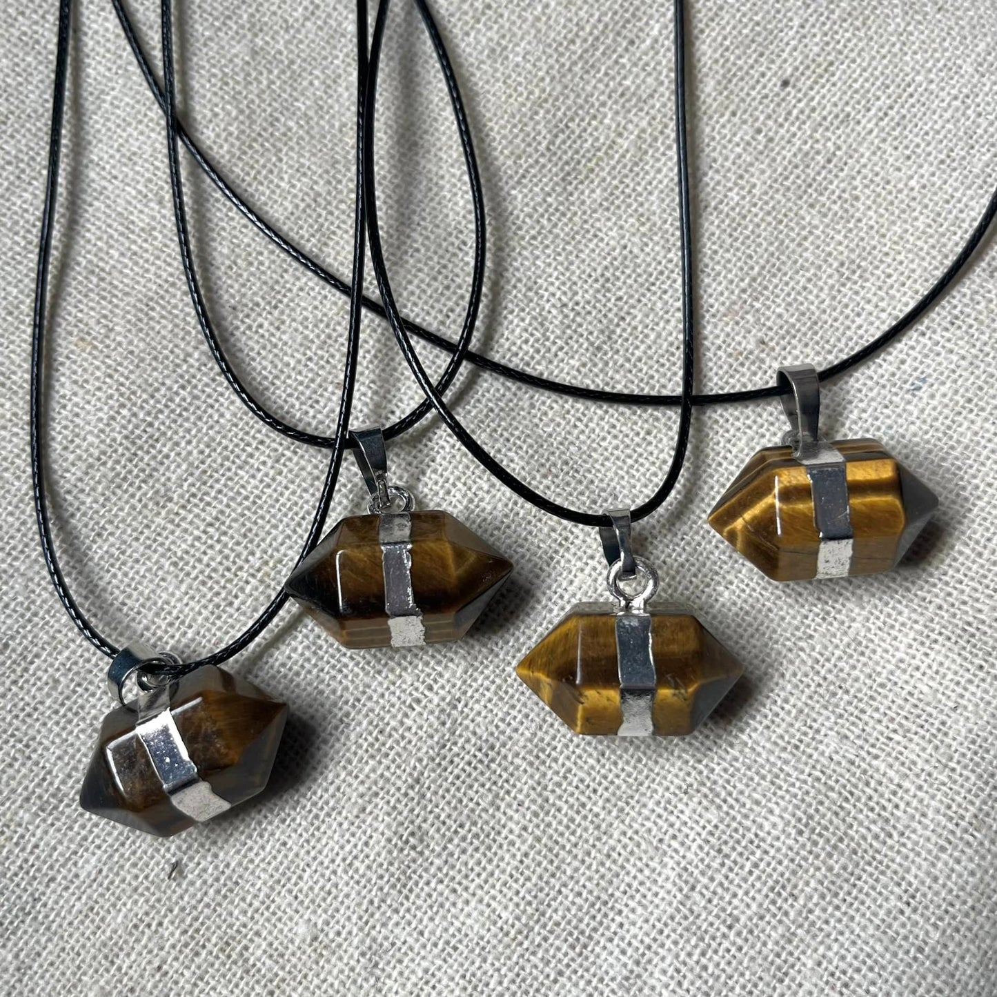 Double Terminated Point Pendant - Tiger Eye