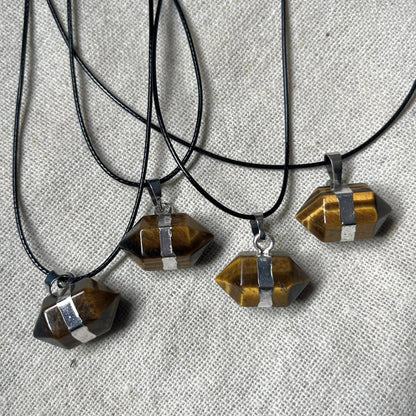 Double Terminated Point Pendant - Tiger Eye