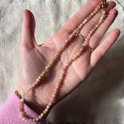 Peach Moonstone 3mm Facet Beaded Necklace - Nurturing