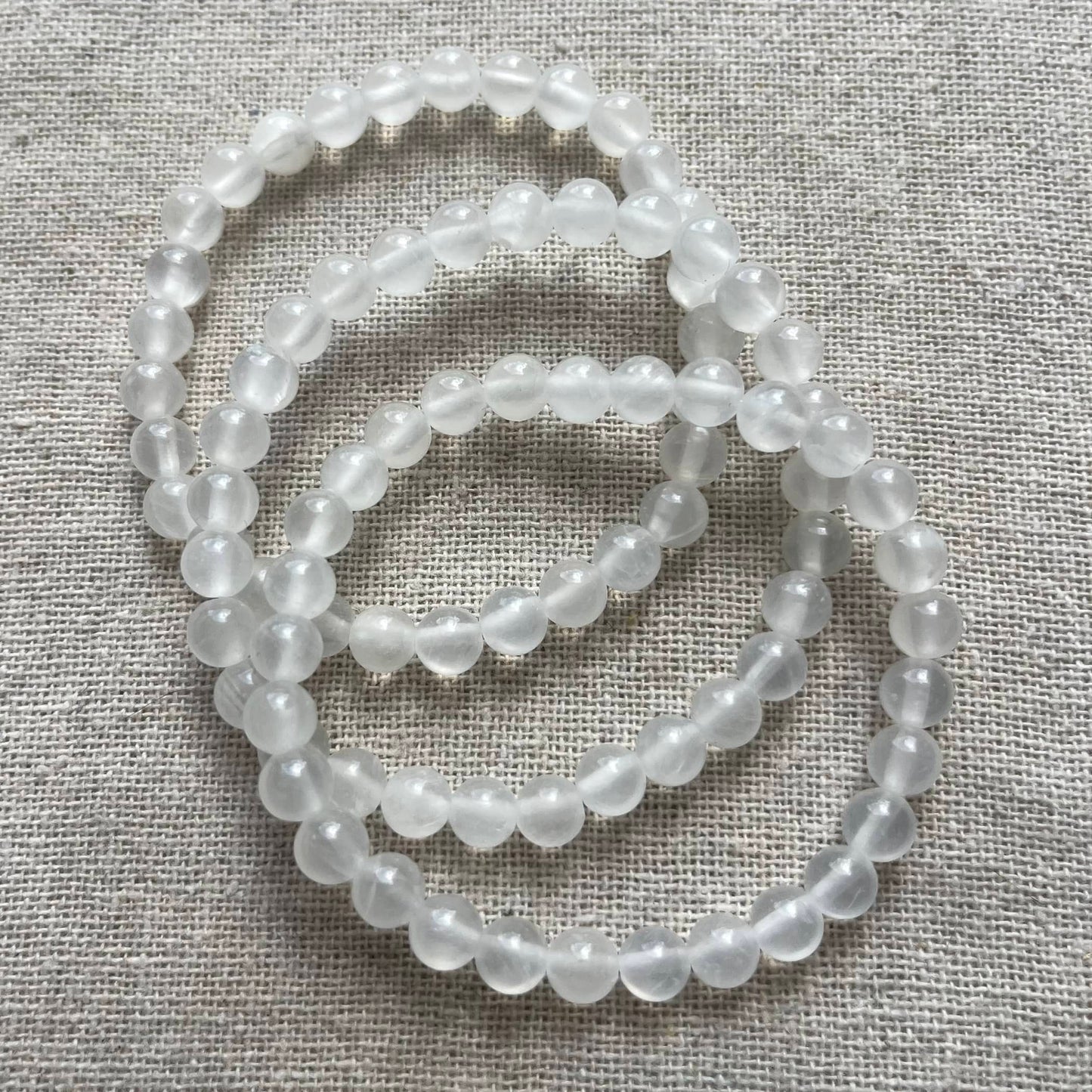 Selenite 6mm Beaded Bracelet - Clarity