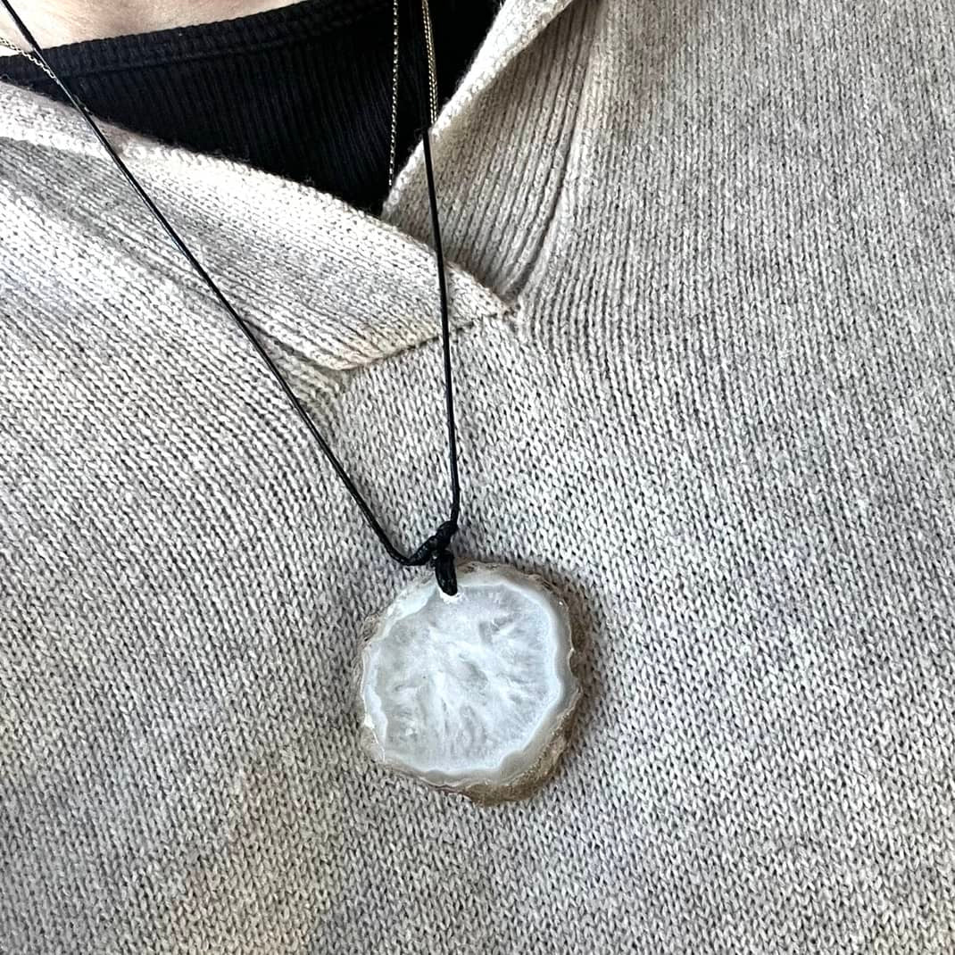 White Agate Slice Pendant - Soothing