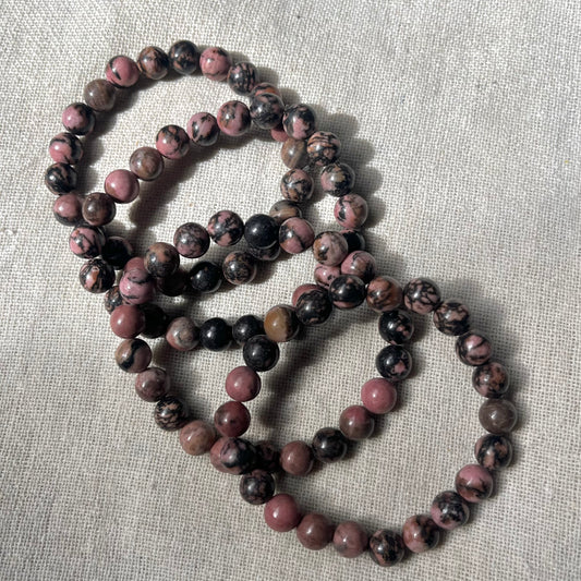 Black Veined Rhodonite 8mm Beaded Bracelet - Compassion