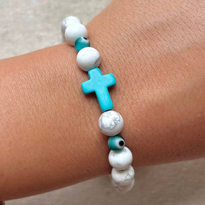 Mati Evil Eye Cross Bracelet - Howlite