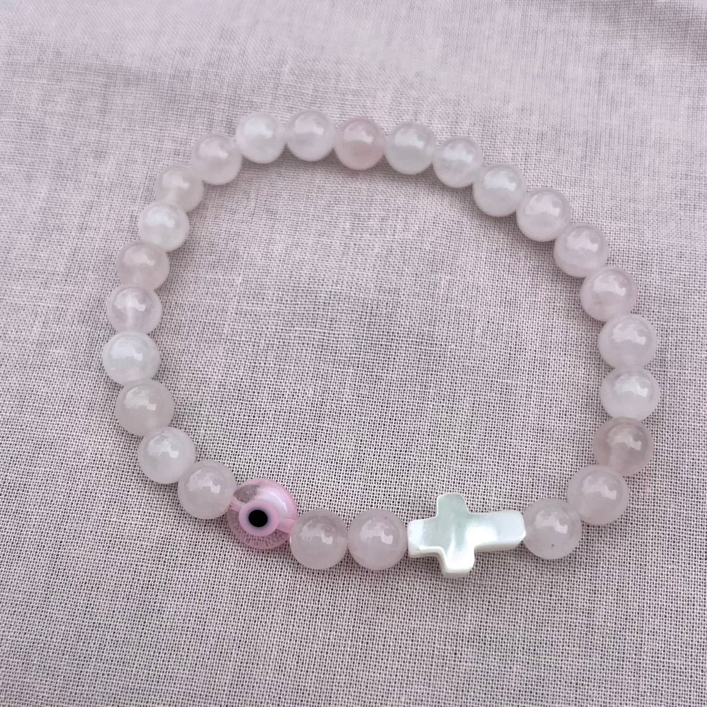 Mati Evil Eye Bracelet - Rose Quartz