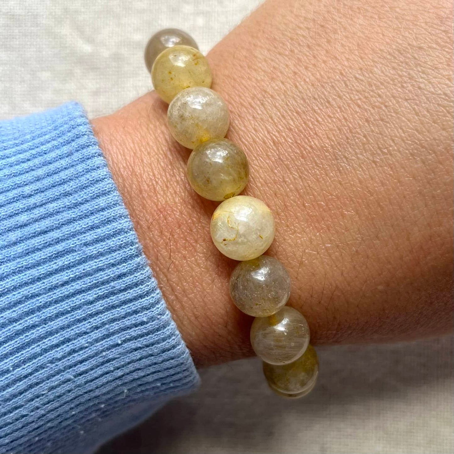 Gold Rutilated Quartz 10mm Beaded Bracelet - Manifestation