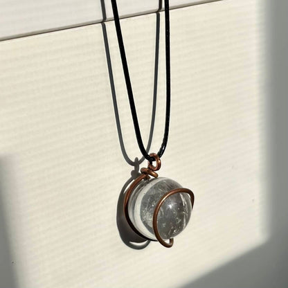 Copper Sphere Pendant - Clear Quartz