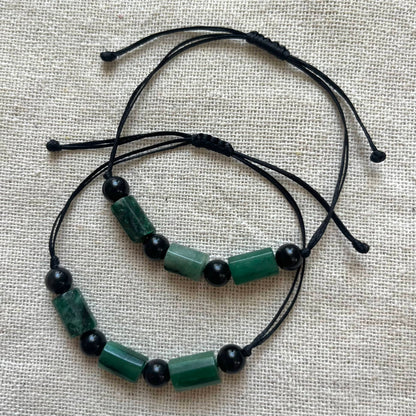 Emerald & Obsidian Cord Bracelet