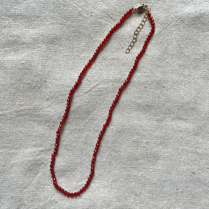 Red Agate 3mm Facet Beaded Necklace - Vitality