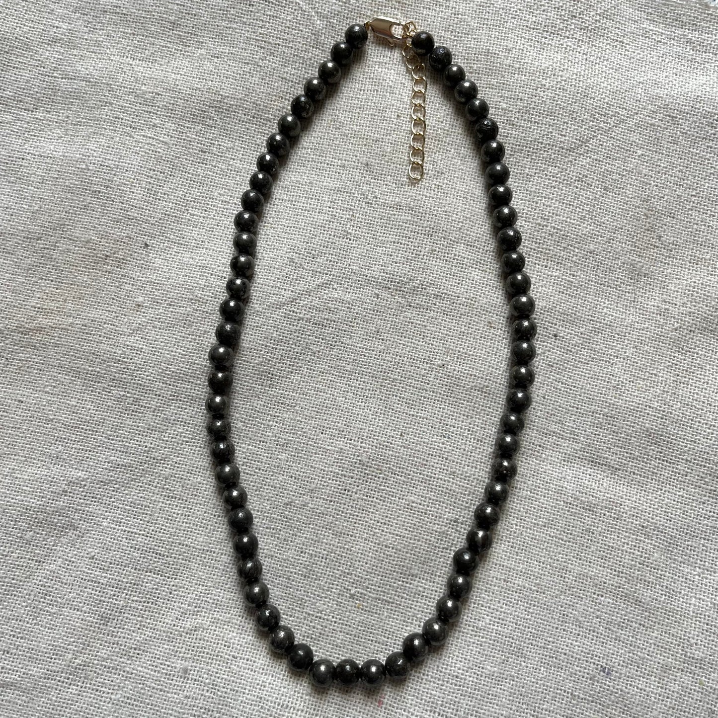 Pyrite 6mm Beaded Necklace - Wealth