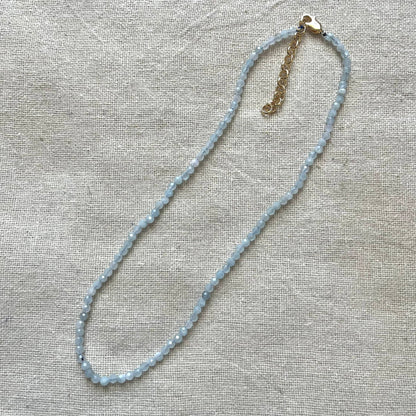 Aquamarine 3mm Facet Beaded Necklace - Calm