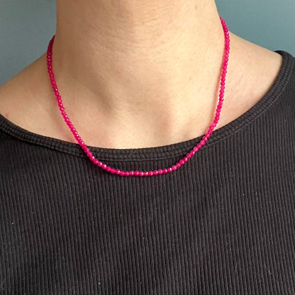 Fuchsia Jade 3mm Facet Beaded Necklace - Compassion