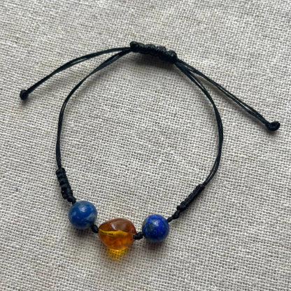 Amber & Lapis Lazuli Cord Bracelet