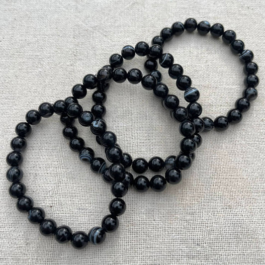 Black Agate 8mm Beaded Bracelet - Grounding