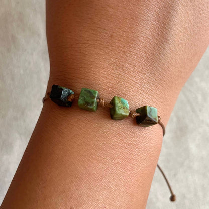 African Turquoise Cube Cord Bracelet