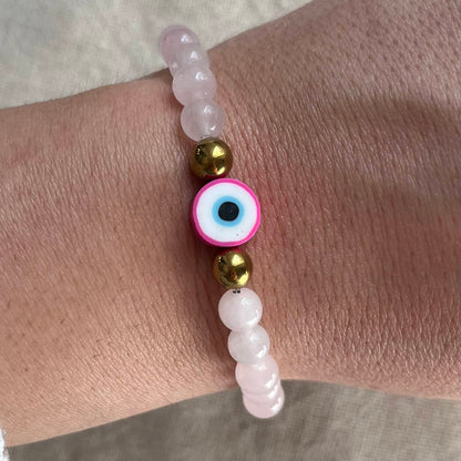 Mystic Protector Evil Eye Bracelet - Rose Quartz