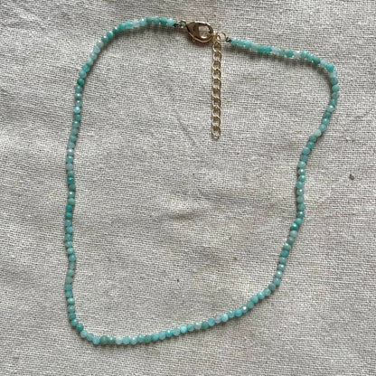 Amazonite 3mm Facet Beaded Necklace - Peace