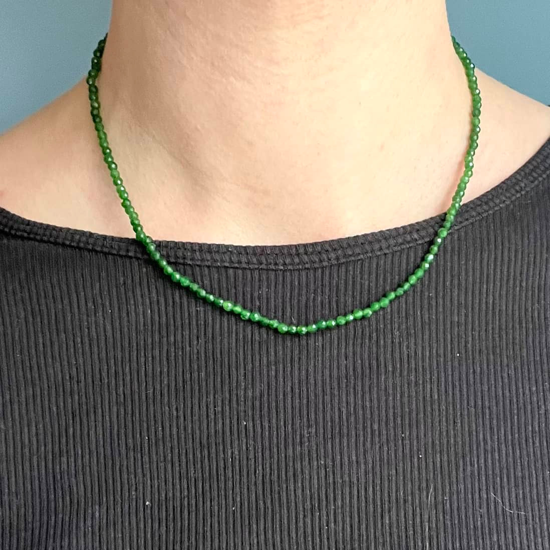 Green Jade 3mm Facet Beaded Necklace - Luck