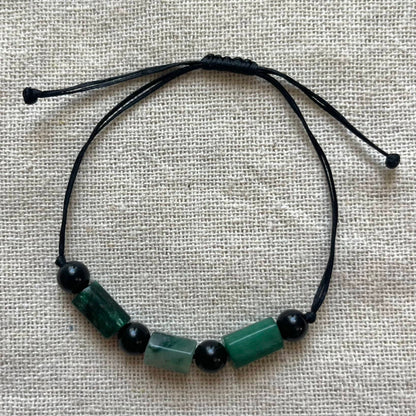 Emerald & Obsidian Cord Bracelet