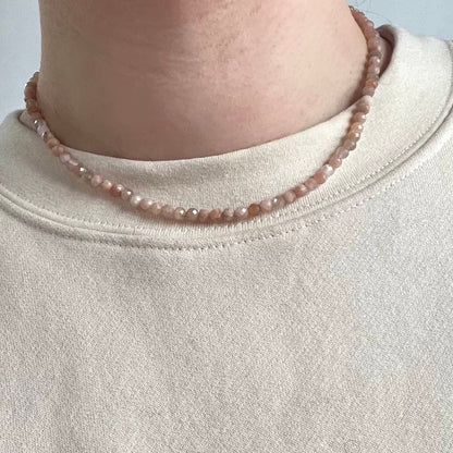 Peach Moonstone 3mm Facet Beaded Necklace - Nurturing