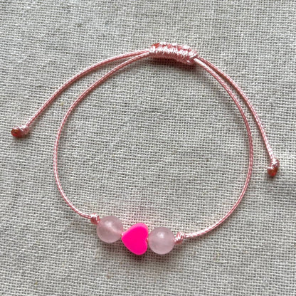 Neon Heart Cord Bracelet - Rose Quartz