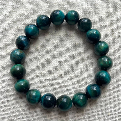 Aqua Tiger Eye 10mm Beaded Bracelet - Confidence