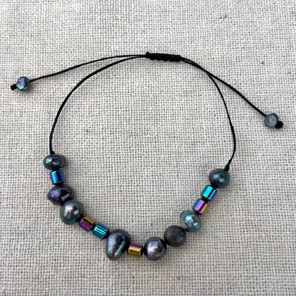 Pearl & Hematite Cord Bracelet - Rainbow